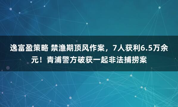 逸富盈策略 禁渔期顶风作案，7人获利6.5万余元！青浦警方破获一起非法捕捞案